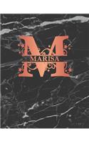 Marisa: Personalized Journal Notebook for Women or Girls. Monogram Initial M with Name. Black Marble & Rose Gold Cover. 8.5 X 11 110 Pages Lined Journal Pap