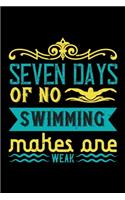 Seven Days Of No Swimming Makes One Weak: Best swimming quote journal notebook for multiple purpose like writing notes, plans and ideas. Swimming composition notebook for swimmer. (Proud Swi