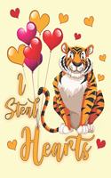 I Steal Hearts: Cute Bengal Tiger Cat Kids Composition 8.5 by 11 Notebook Valentine Card Alternative