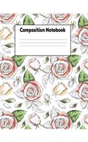 Composition Notebook: Delicate Red Roses College Ruled Lined Pages Book (7.44 X 9.69)