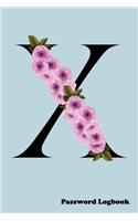 X Password Logbook: Large Print Password Book, Cute blue cover with name letter monogram cherry blossom, 6" x 9" 6x9 password organizer, glossy cover, 110 pages, handy 