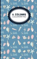 6 Columns Columnar Pad: Ledger Books, Accounting Ledger Sheets, General Ledger Accounting Book, Cute Sea Shells Cover, 8.5" x 11", 100 pages