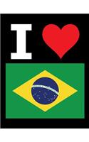 I Love Brazil - 100 Page Blank Notebook - Unlined White Paper, Black Cover