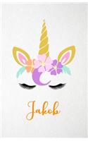 Jakob A5 Lined Notebook 110 Pages: Funny Blank Journal For Lovely Magical Unicorn Face Dream Family First Name Middle Last Surname. Unique Student Teacher Scrapbook/ Composition Great