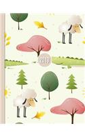 2019 Planner; Sheep: 12 Months Week to two-page Diary 140 pages 8.5 x 11 with Contacts - Password - Birthday lists(2019 Weekly Planner Organizer Diary Journal)
