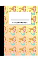 Composition Notebook: Wide Ruled Girls Writing Book Mermaid Coral Lemon Design Cover