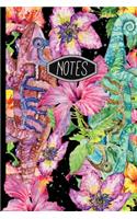 Notes: Flowers and Chameleon Notebook 6"x9" 120 Lined Pages