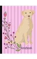 Notebook: Yellow Labrador Retriever Dog Pink School Composition Notebook 100 Pages Wide Ruled Lined Paper