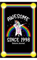 Awesome Since 1998: Lined Journal Notebook For Girls Who Are 21 Years Old, 21st Birthday Gift, Funny Rainbow Dabbing Unicorn Gift Notebook For Women - Happy 21st Birthd