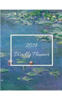 2019 Weekly Planner: Weekly, Monthly and Daily Planner and Organizer: Claude Monet Water Lilies Fine Art Print - January 2019 to December 2019 (Includes Goals, Notes and