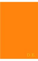 D.E.: Gold on Dark Orange Fashion Color Monogram Personalized Notebook with Two Initials. Matte Soft Cover Professional Style With120 Blank Lined Pages