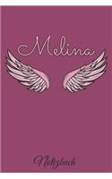 Melina Notizbuch: Personalisiertes Engel Tage-/ Notizbuch mit dem Vornamen Melina und ganzen 100 linierten Seiten im 6x9 Zoll Format (ca.DIN A5). Optimal als Schreibh