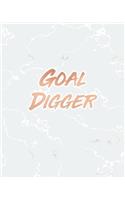Goal Digger: Inspirational Quote Notebook, Radiant White Marble and Rose Gold 8 x 10, 120 College Ruled Pages
