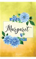 Margaret Journal: Blue Dahlia Flowers Personalized Name Journal/Notebook/Diary - Lined 6 x 9-inch size with 120 pages