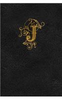 Old English Monogram Journal - Letter J: Elegant Golden Flourish Capital Letter on Black Leather Look Background