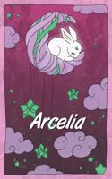 Arcelia: personalized notebook sleeping bunny on the moon with stars softcover 120 pages blank useful as notebook, dream diary, scrapbook, journal or gift id