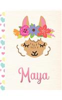 Maya: Personalized Llama Sketchbook For Girls With Pink Name - 8.5x11 110 Pages. Doodle, Draw, Sketch, Create!
