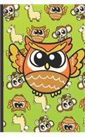 Daily and Weekly Chore Chart Notebook for Kids: Flying Orange Brown Owl on a Lime Green Background with Llamas and Monekys on Cover.