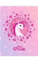 Alia: Unicorn Large Blank Primary Handwriting Learn to Write Practice Paper for Girls - Creative Pink Purple Magical Horse Personalized Letter A Initial C
