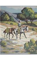 Composition Book Journal: : Vintage Paint-By-Number Pbn, with Mid Century Western Cowboy Trail Riding on a Horse Motif Cover, Wide Ruled Paper, 150 Blank Lined Sheets, 9-3/4 X 7-1/2.