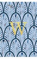 W: Blue art deco print with gold lettering initial notebook jotter