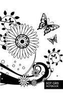 Dot Grid Notebook: Large 8.5 x 11 Inches - 5mm Square Grid Journal - Black on White Whimsical Flowers and Butterflies