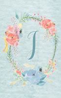 Notebook 6"x9" - Initial J - Light Blue and Pink Floral Design