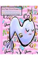 N Primary Composition Notebook Story Paper Journal: Cute Pastel PINK Initial Letter N Narwhal Alphabet Animals/Dotted Midline and Picture Space/Grades K-2/Draw and Write Exercise Schoolbook for Girls 