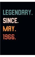 Blank Lined Journal, Notebook, Diary, Planner - Legendary Since May 1966 - 53rd Birthday Gift For 53 Years Old Men and Women born in May: Medium College-Ruled Journey Diary, 110 page, Lined, 6x9 (15.2 x 22.9 cm)