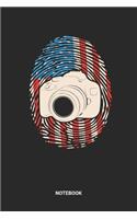 Notebook: Dotted Lined USA Camera Themed Notebook (6x9 inches) ideal as a Red White Blue fingerprint American Flag Journal. Perfect as a Photography Book for 