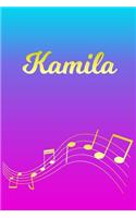 Kamila: Sheet Music Note Manuscript Notebook Paper - Pink Blue Gold Personalized Letter K Initial Custom First Name Cover - Musician Composer Instrument Com