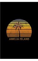Amelia Island: Christmas Notebook With Retro Florida Sunset Holiday Palm Tree Design. Vintage Soft Cover Travel Journal Diary With Lined College Ruled Paper.