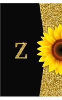 Z: Pretty monogram journal with initial letter Z Wide Lined notebook / Diary for Girls and Women who love Sunflower flowers and Glitter with a nice bel