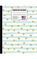 Composition Notebook 4X4 Graph Paper: Trendy Gold Glitter Hearts & Stripes Back to School Composition Book for Teachers, Students, Kids and Teens
