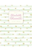 Dated Student Planner July 2019 - June 2020: High School or Middle School Planner - Gold Hearts and Stripes Mint