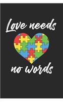 Love Needs No Words Notebook - Down Syndrome Awareness Journal Planner Autism: T21 Ribbon Organizer For Men Women Kids Dot Grid