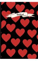 Notebook: Love Heart Notebook Pretty red Love Heart Notebook/Journal.Red Black lined notebook 120 pages