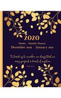 2020 Planner - Weekly and Monthly December 2019 - January 2021: Inspirational Christian Calendar, Agenda and Organizer with Bible Verses 14 Months Golden Leaves Edition