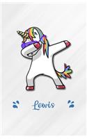 Lewis A5 Lined Notebook 110 Pages: Funny Blank Journal For Personalized Dabbing Unicorn Family First Name Middle Last. Unique Student Teacher Scrapbook/ Composition Great For Home Sch
