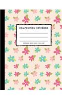 Composition Notebook Wide Ruled: Cute Pink Flowers SOFT Cover Copy Book Pretty Marble Kids Girls Elementary Grade Back To School Supplies, Elementary Student Teacher Lined Writing J