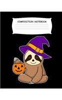 Composition Notebook: Halloween Sloth Witch Pumpkin Composition Notebook Back to School 7.5 x 9.25 Inches 100 Wide Ruled Pages Kids Adults