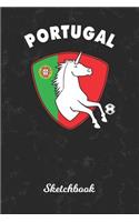 Sketchbook: Portugal Unicorn Sketch Book Paper - Drawing Pad for Artists & Illustrators - Portuguese Country Soccer Ball Black Marble Cover - Perfect Workbook f
