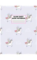 Blank Sheet Music Notebook: Cute Unicorn Matte Cover Design with 110 Pages White Paper Interior for Musician Students and Professionals Playing Piano, Ukelele, Mandolin and Oth