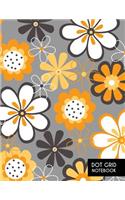 Dot Grid Notebook: Large 8.5 x 11 Inches - 5mm Square Grid Journal - Whimsical Retro Flowers Orange on Gray