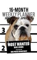 Most Wanted Bulldog 2017-2018 Weekly Planner - 16 Month: Large (11 X 8.5-Inches) Daily Diary Monthly Yearly Calendar