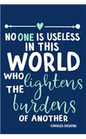 No One Is Useless In This World Who Lightens The Burdens Of Another - Charles Dickens: Blank Lined Notebook Journal: Charles Dickens Book Lovers Librarian Readers Gift 6x9 - 110 Blank Pages - Plain White Paper - Soft Cover Book