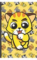 Daily and Weekly Chore Chart Notebook for Kids: Kitten Licking Paw with Rotating Images of Cats Kittens Dogs and Puppies on Yellow Background.