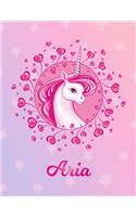 Aria: Unicorn Large Blank Primary Handwriting Learn to Write Practice Paper for Girls - Creative Pink Purple Magical Horse Personalized Letter A Initial C