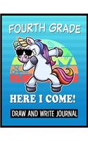 Fourth Grade Here I Come Draw and Write Journal: Kids Sloth 4th Grade Back to School Book with sections and lines to write notes in class.