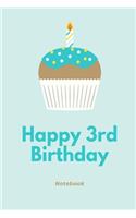 Happy 3rd Birthday Notebook: Blue cupcake celebration lined paperback jotter. Planning a third birthday party!